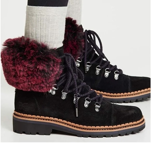 Same Edelman Black and Red Faux Fur Boots - Picture 1 of 11